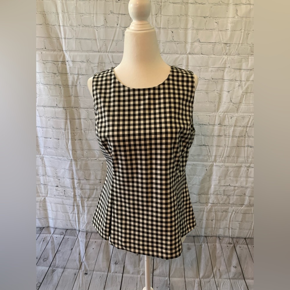Ann Taylor Black and Cream Gingham Top